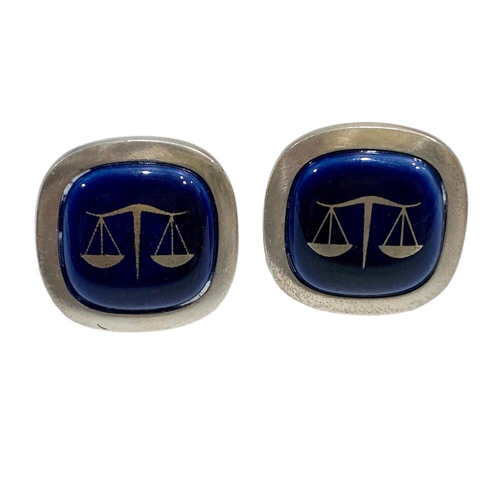 50s 60s Hermann Siersbol Mid Century Sterling Silver Cufflinks Scales LIBRA